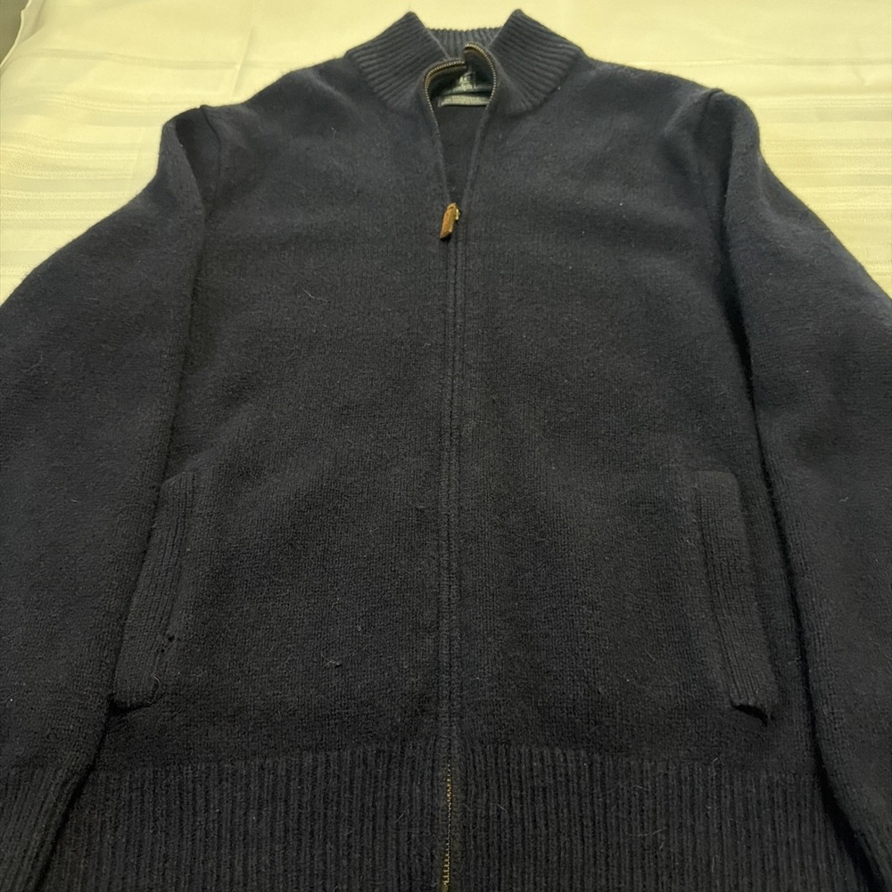 Polo Ralph Lauren Navy Merino Wool Angora Full Zip Cardigan Sweater Mens XL